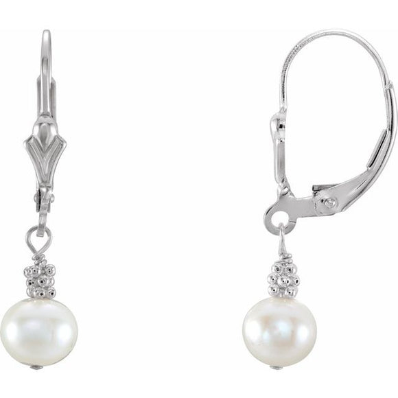 Sterling Silver fresh water cultured pearl lever back earrings