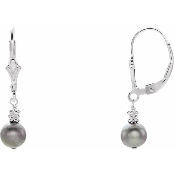 Sterling silver Fresh water Cultured grey pearl lever back earrings