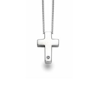 White Ice Cross and Single Diamond Necklace